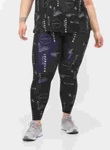 Printed cropped workout tights, Logo AOP, Model image number 2