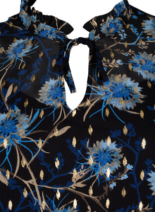 Tunic with floral print and lurex, Black Blue Flower, Packshot image number 2