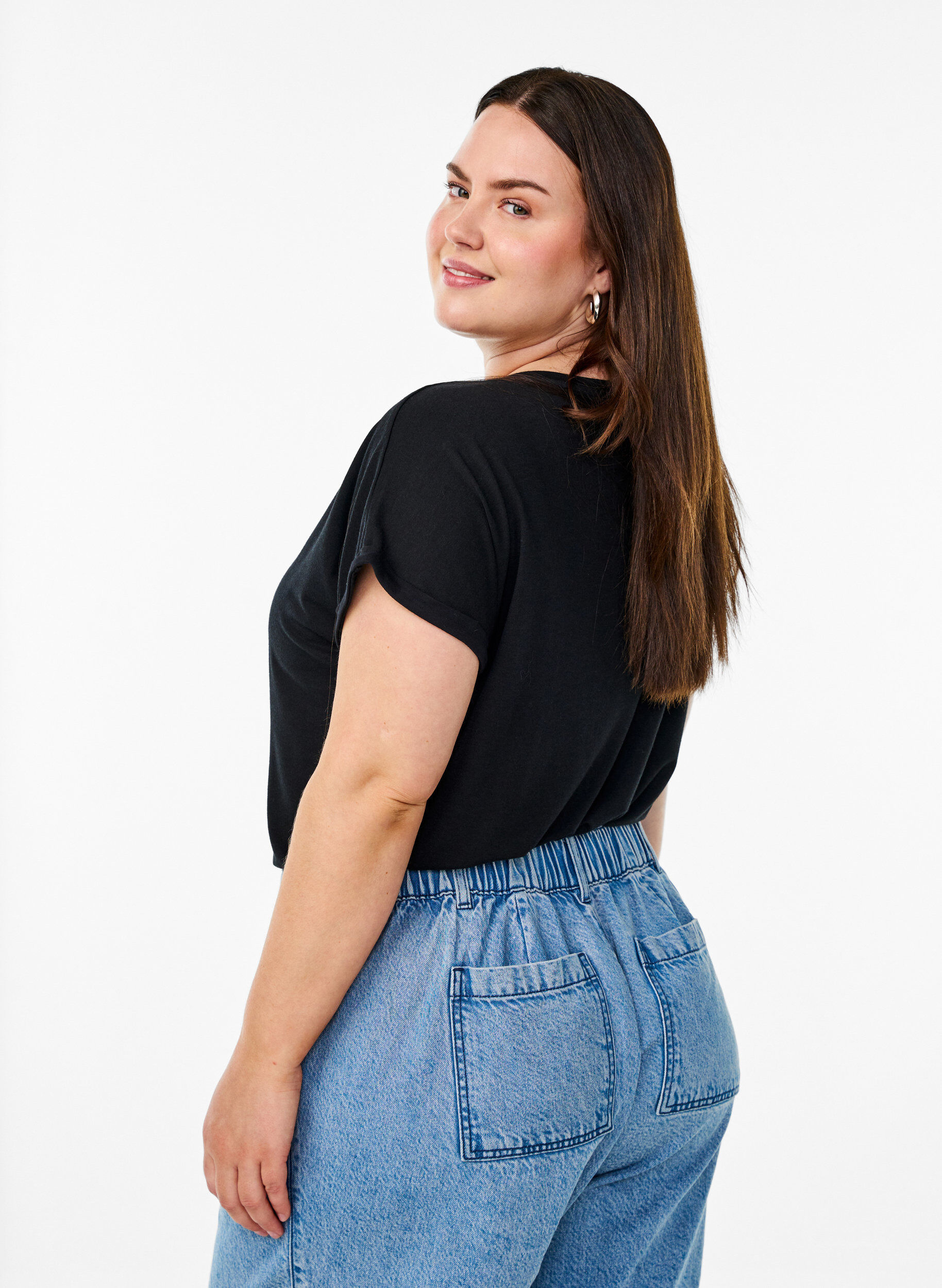 Zizzifashion Loose t-shirt with round neck, Black, Model image number 2