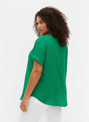 Short sleeved blouse with round neckline, Jolly Green, Model image number 1