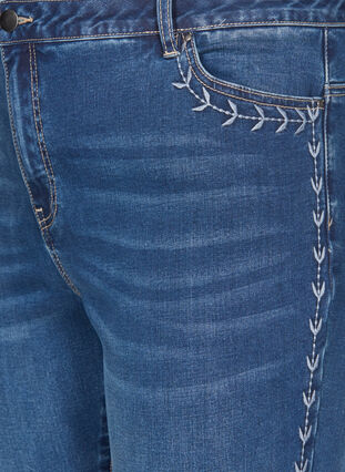 High-waisted embroidered Nille jeans, Blue denim, Packshot image number 2