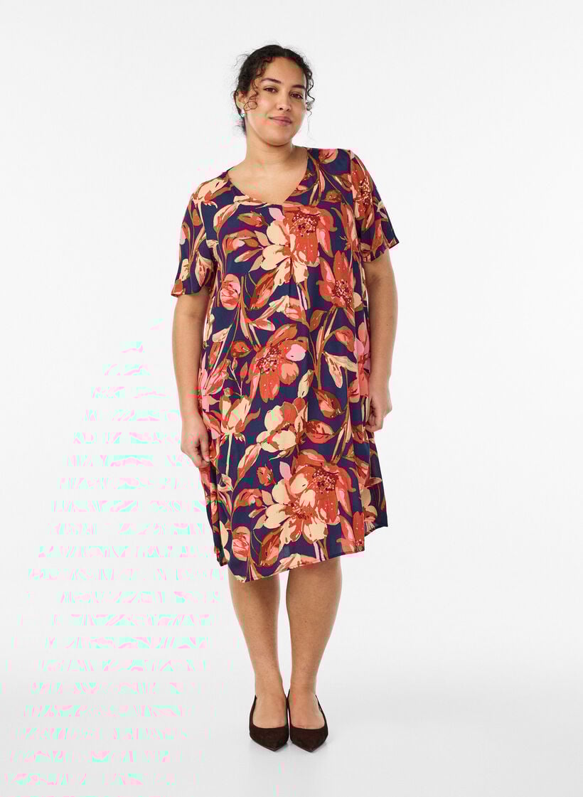 Viscose A-line dress, Orange, Model image number 1
