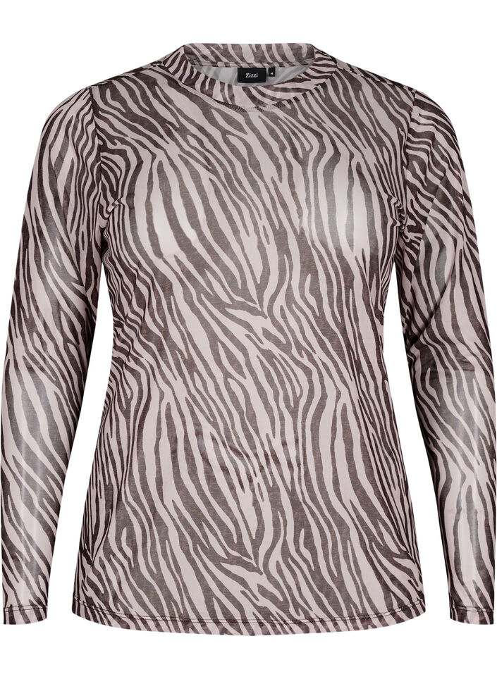 Mesh top with zebra print, Black, Packshot image number 0