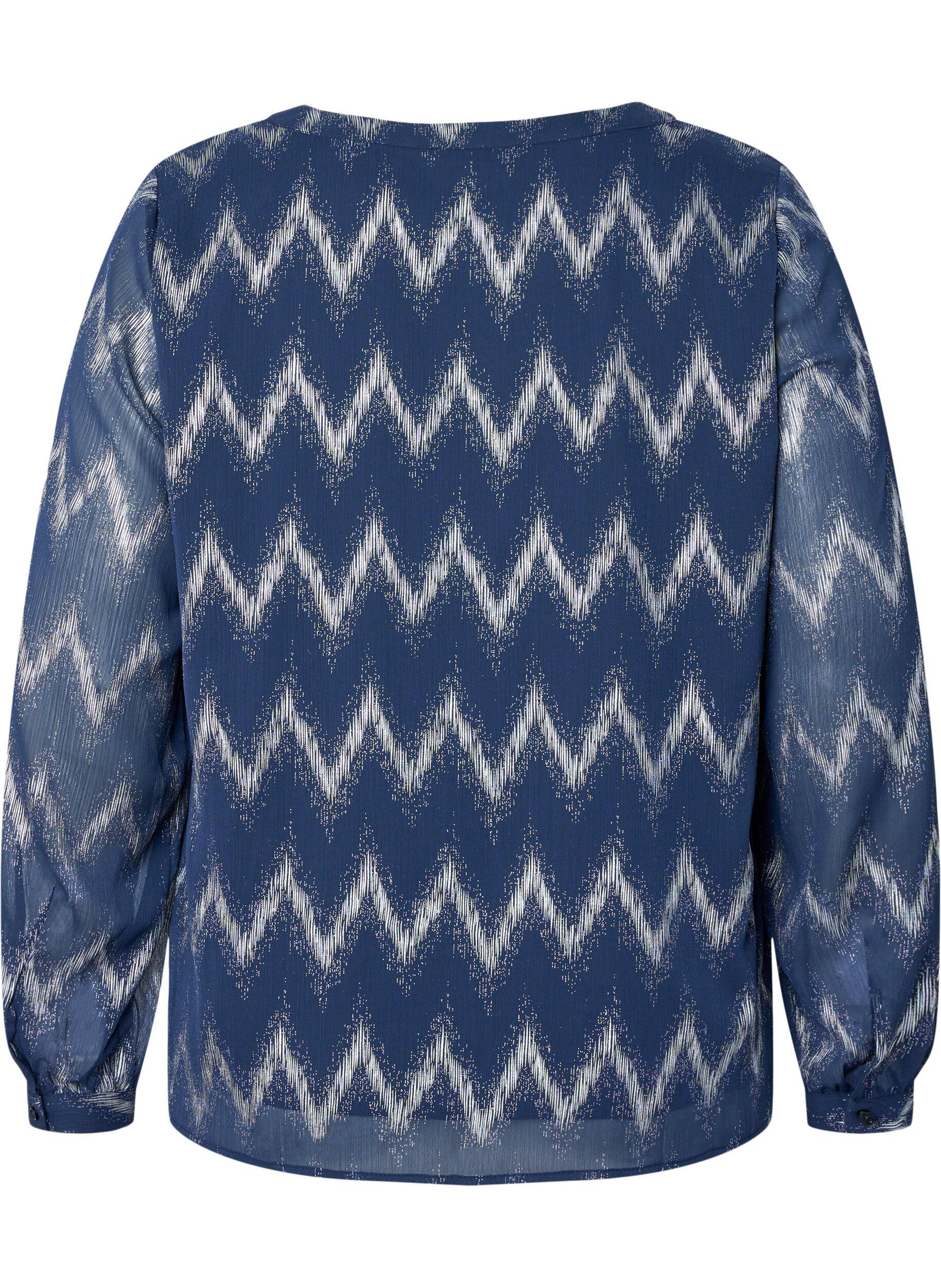 Zizzifashion Printed blouse with v-neckline, Blue, Packshot image number 1