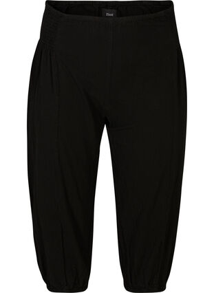 Loose 3/4-length trousers with smock detail, Black, Packshot image number 0