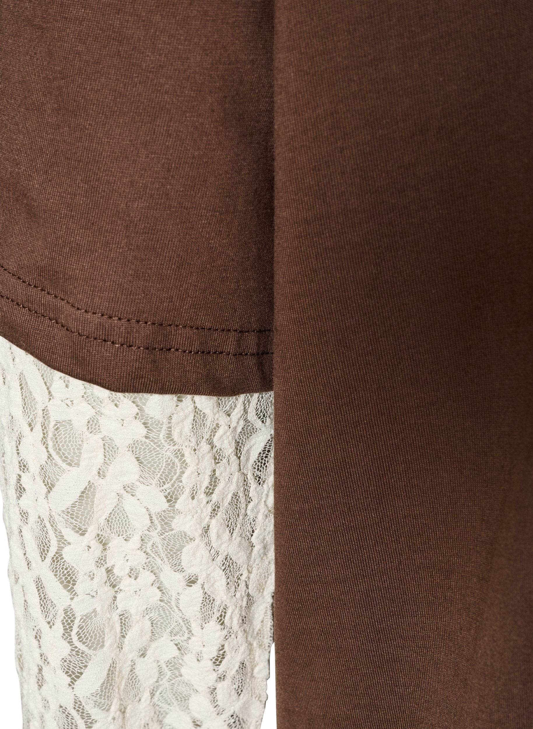 ZizzifashionLoose t-shirt with long lace sleeves, Brown, Packshot image number 3
