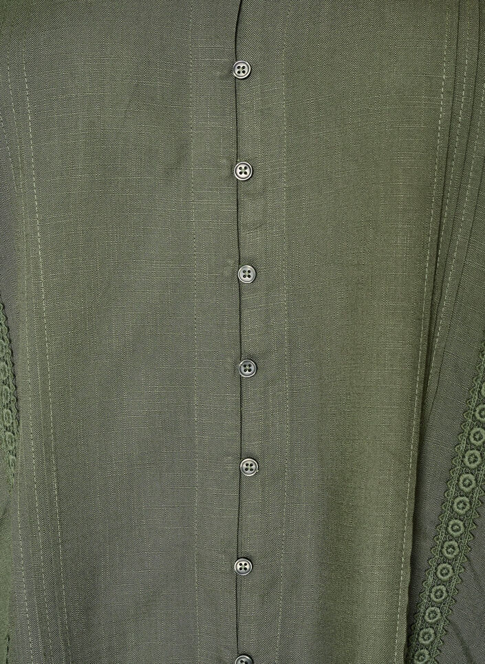 Viscose blouse with crochet trim and buttons, Green, Packshot image number 2