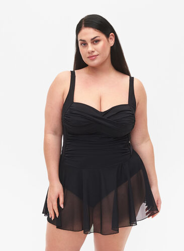Swim dress with skirt and inner shorts, Black, Model image number 0