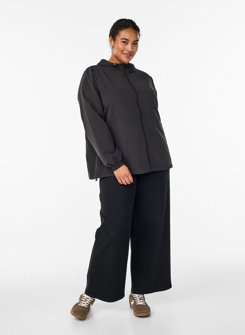 Lightweight jacket with a hood and zipper, Black, Model image number 1