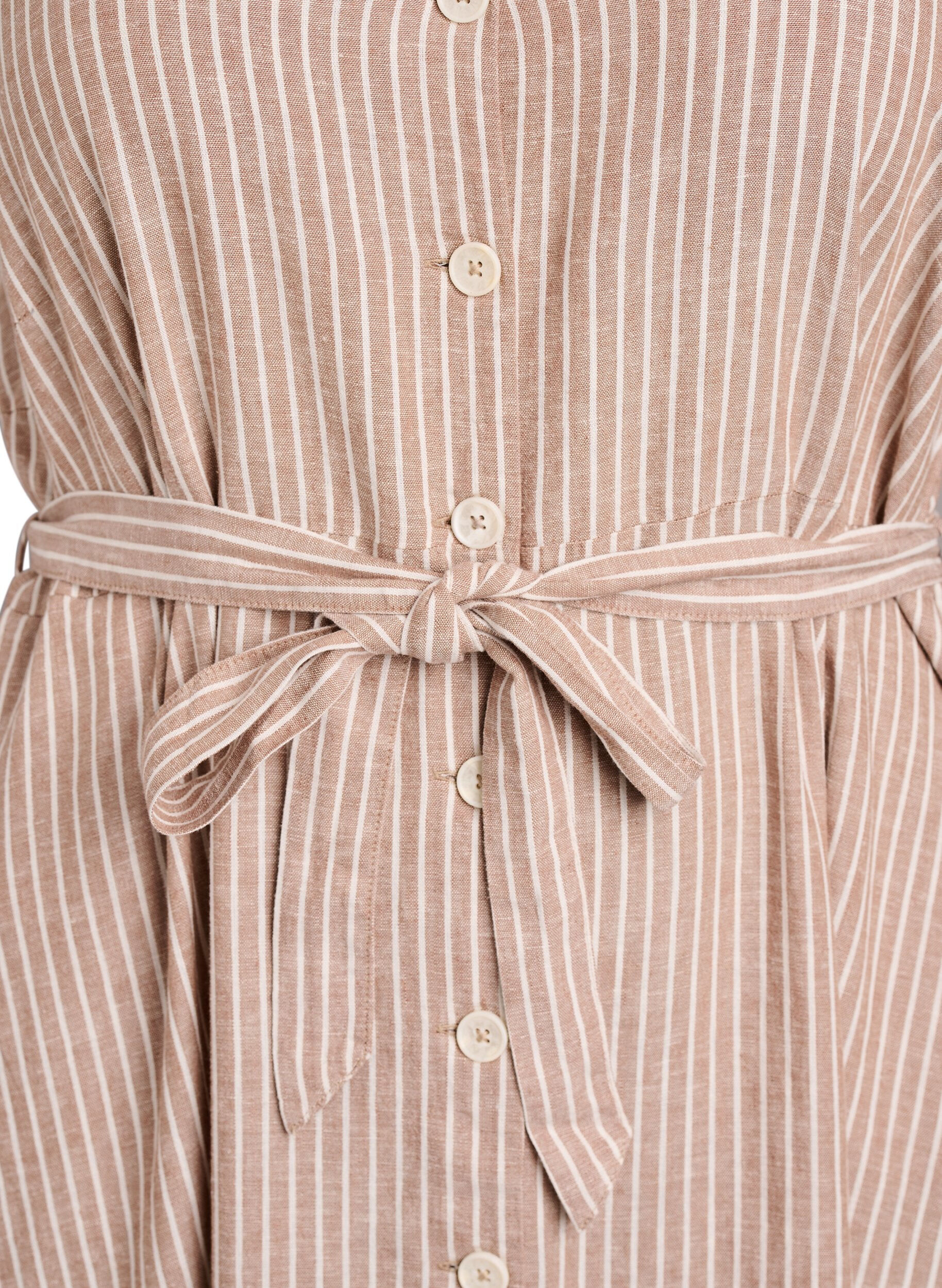 ZizzifashionSleeveless striped midi dress in linen and viscose, Beige, Packshot image number 2