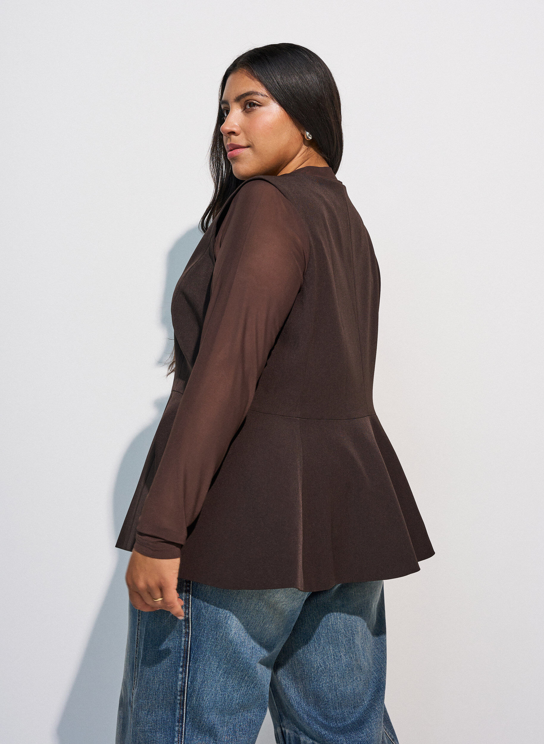 ZizzifashionPinstriped waistcoat with peplum, Brown, Model image number 2