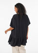Loose tunic with crinkled texture and ruffle hem, Black, Model image number 2