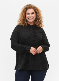 Shirt with structure and ruffle detail, Black, Model