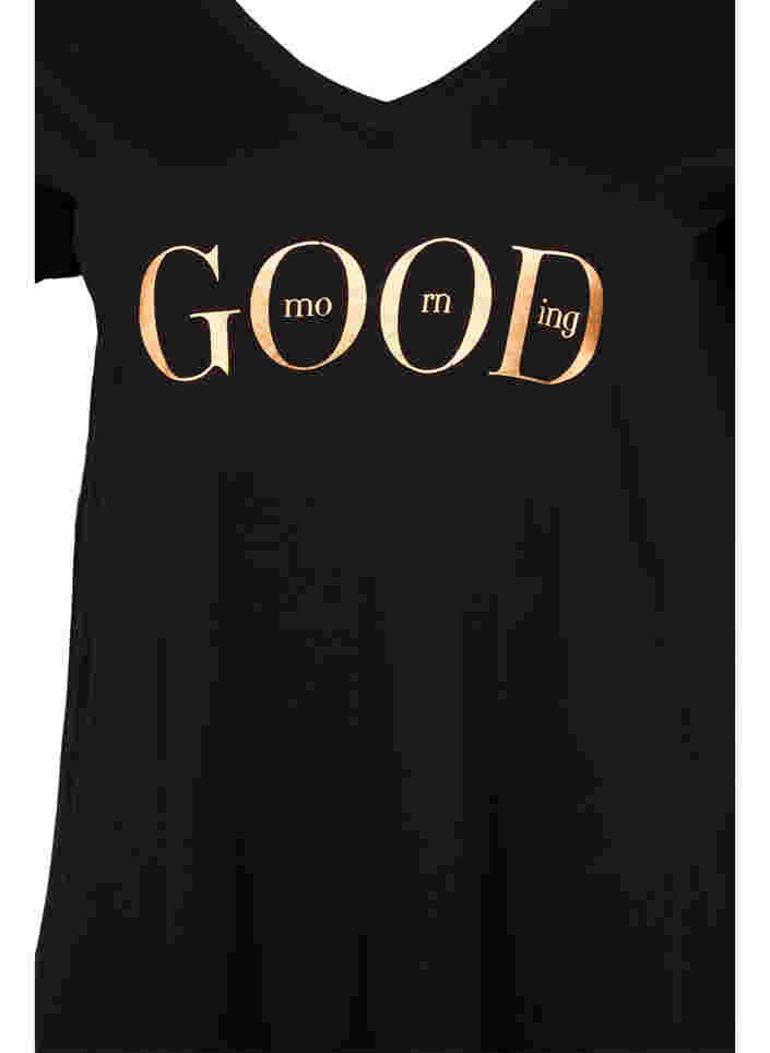 Short-sleeved cotton nightdress with print, Black GOOD, Packshot image number 2