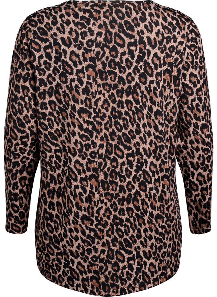 Leopard print blouse with long sleeves, Brown, Packshot image number 1