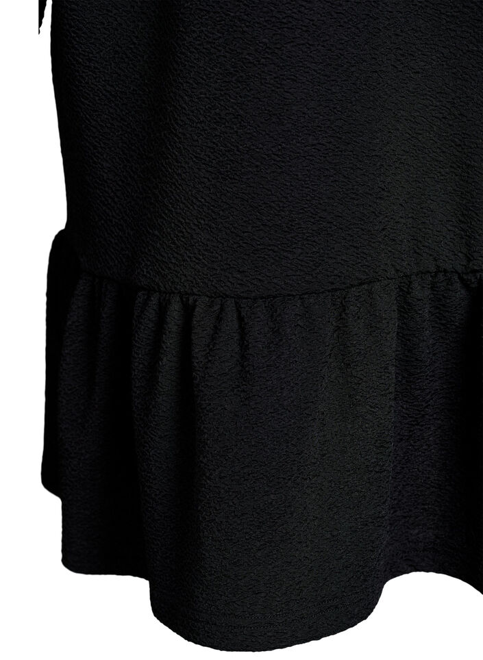 Short textured dress with a ruffle hem, Black, Packshot image number 3