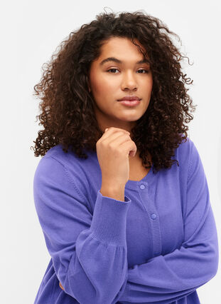 Ribbed cardigan with button closure, Purple Opulence, Model image number 2