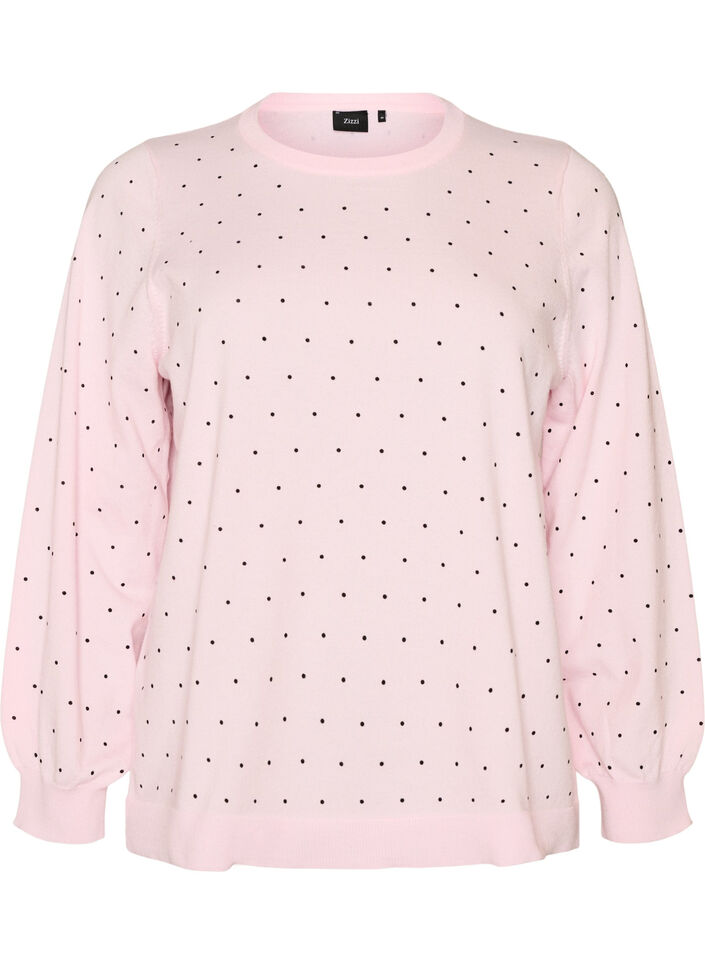 Knitted blouse with small polka dots, Pink, Packshot image number 0