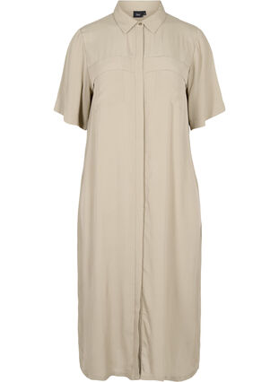 Short-sleeved shirt dress in viscose, Laurel Oak, Packshot image number 0