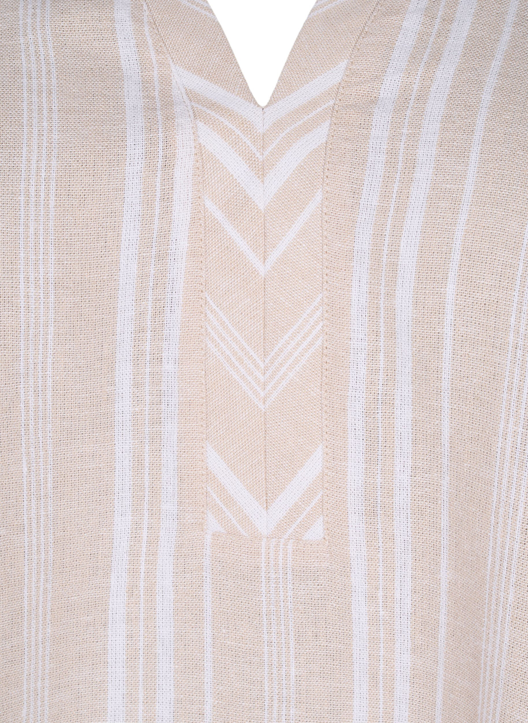 Zizzifashion Striped blouse in linen-viscose blend, Beige, Packshot image number 2