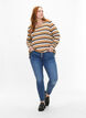 Striped blouse with long sleeves, Black, Model image number 1