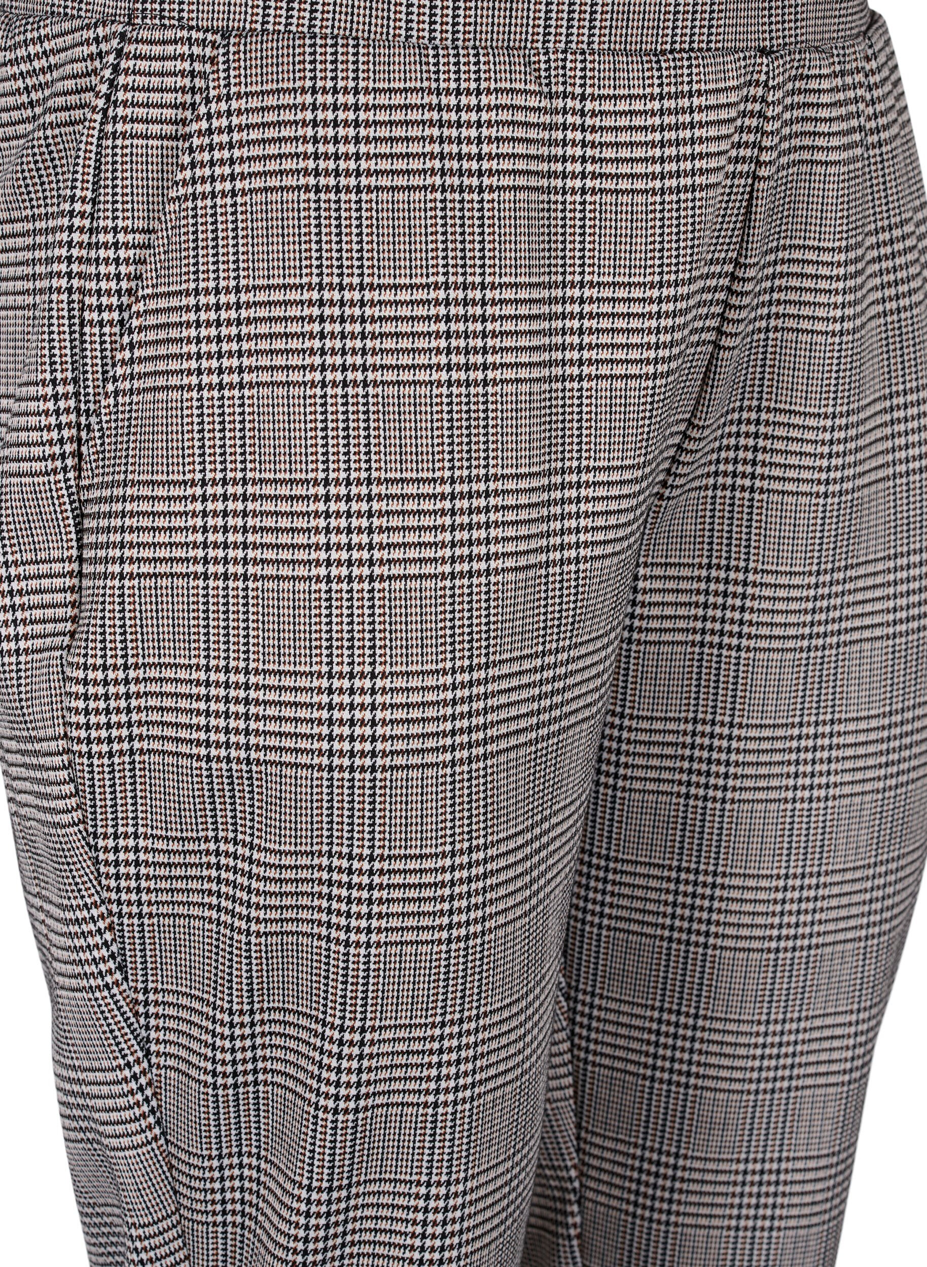 Zizzifashion Cropped Maddison trousers with checked pattern, Beige Brown Check, Packshot image number 2