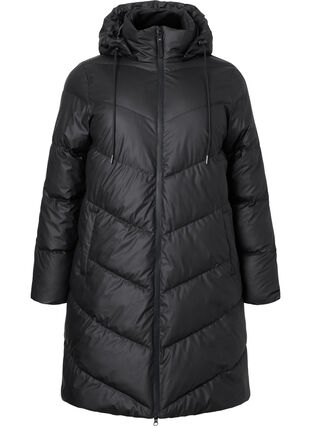 Water-repellent winter jacket with detachable hood, Black, Packshot image number 0