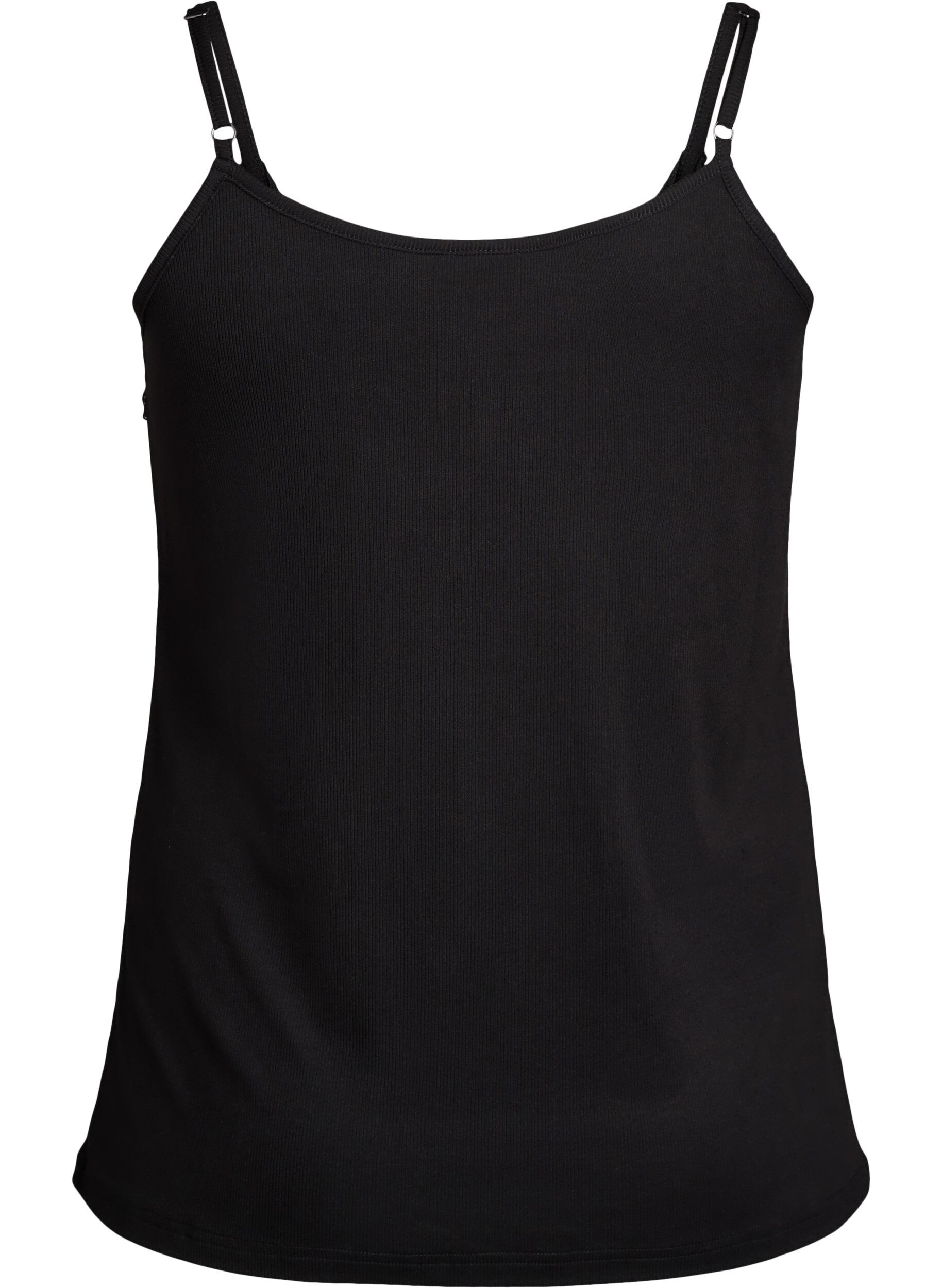 Zizzifashion Ribbed jersey top with lace trim, Black, Packshot image number 1