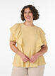 Blouse with smocked texture and ruffle sleeves, Yellow, Model image number 0