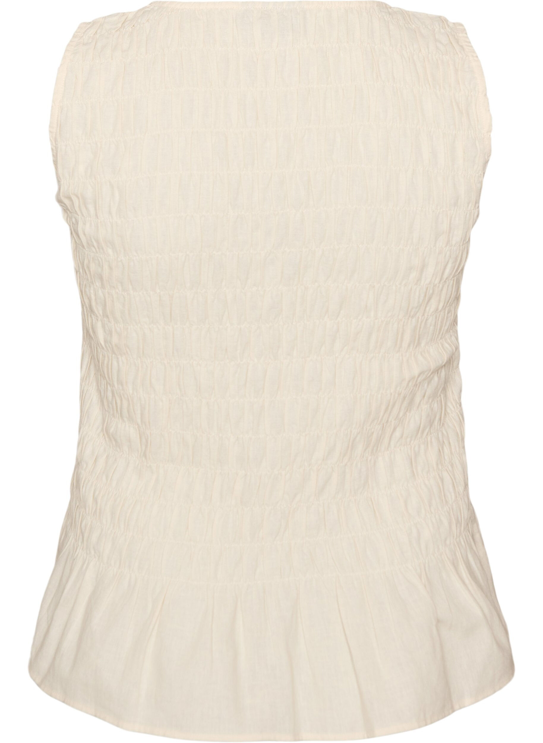 ZizzifashionSleeveless cotton and linen top with smock, Vanilla, Packshot image number 1