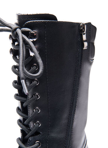 Wide fit leather boot with zip and laces, Black, Packshot image number 3