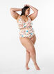Floral bikini top with ruffle details, Beige, Model image number 1