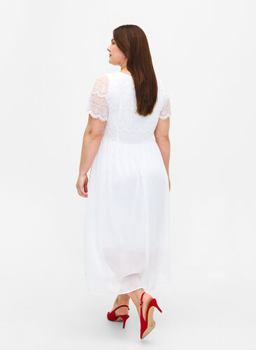 Party dress with lace and an empire waist, Bright White, Model image number 1