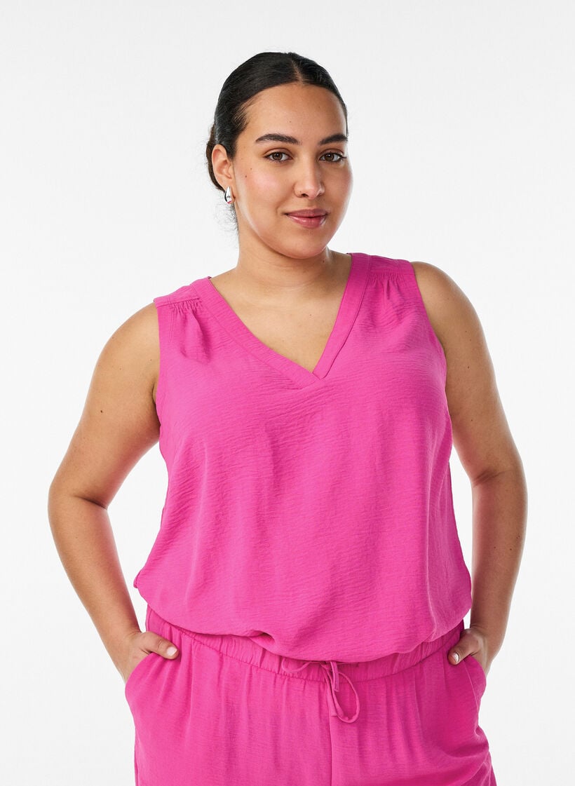 Sleeveless top with wrinkle details, Rose, Model image number 0