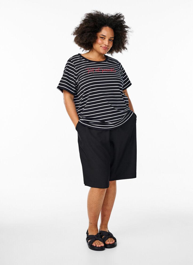 Striped T-shirt with text print, Black, Model image number 1