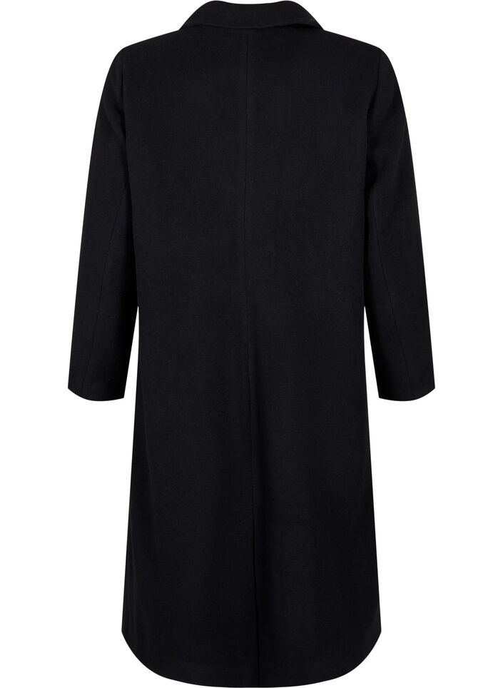Long wool coat with pockets, Black, Packshot image number 1