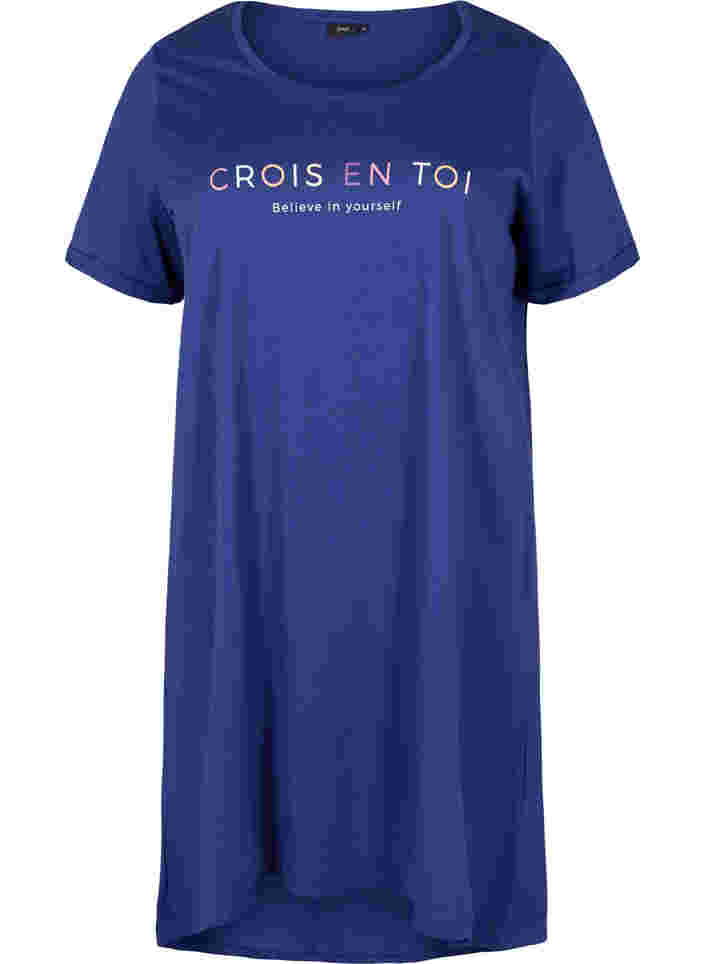 Short sleeved cotton nightdress with print, Midnight W. Crois, Packshot image number 0