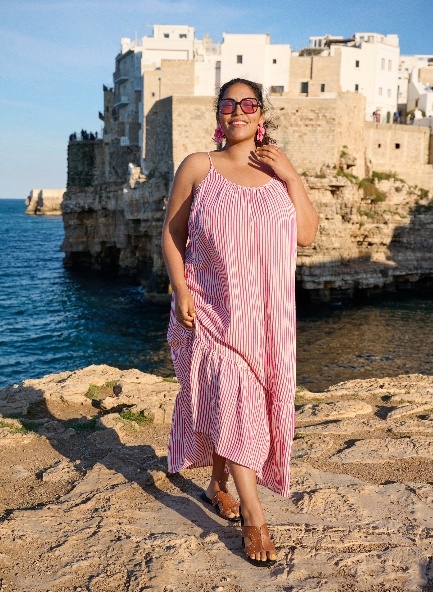 ZizzifashionSummer dress with stripes and A-line shape, Pink, Image image number 0
