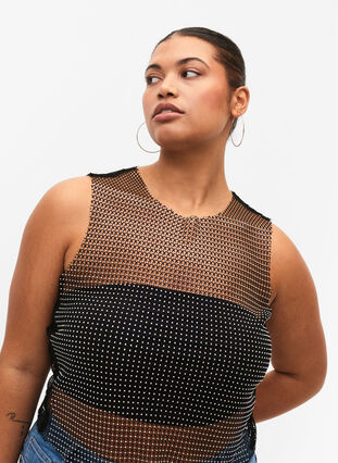Sleeveless top with stones, Black, Model image number 2