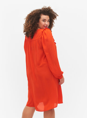Long sleeve dress with ruffles, Orange.com, Model image number 1