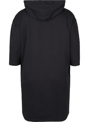 Sweatshirt hooded dress with 3/4 sleeves, Black, Packshot image number 1