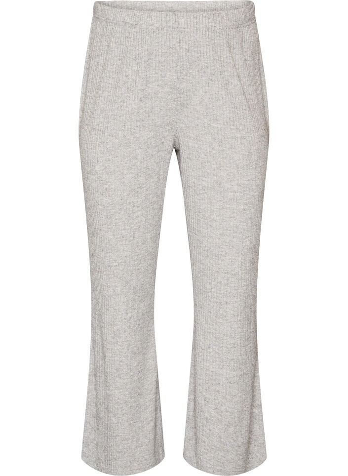 Jersey trousers with ribbed texture and flare, Grey, Packshot image number 0