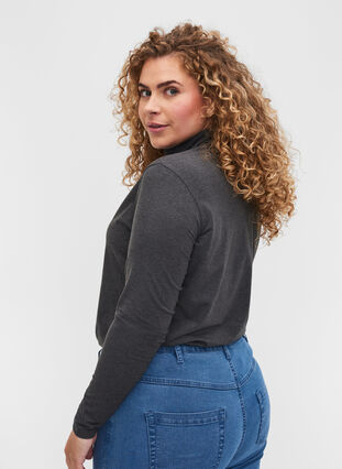 Tight-fitting blouse with turtleneck, Dark Grey Melange, Model image number 1