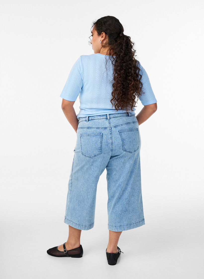 Pinstriped wide-leg culotte jeans, Light Blue, Model image number 1