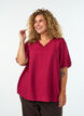Blouse with balloon sleeves and V-neck, Red, Model image number 0