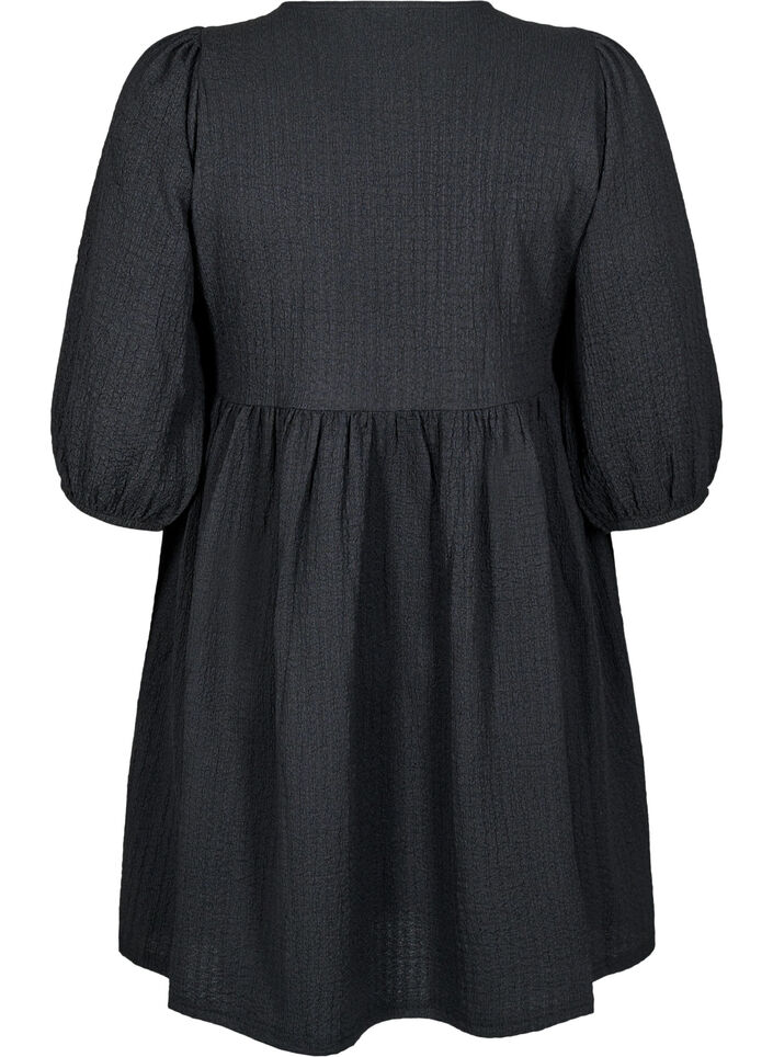 FLASH - Short dress with texture and 3/4 sleeves, Black, Packshot image number 1