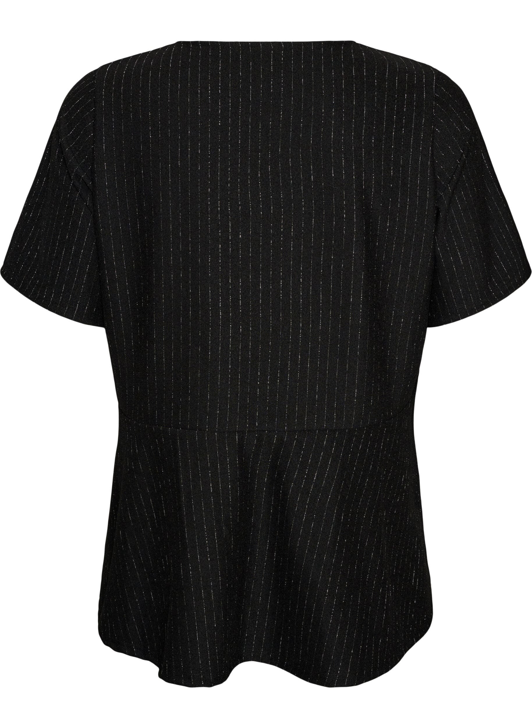 ZizzifashionPeplum blouse with glitter stripes, Black, Packshot image number 1