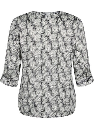 Printed blouse with 3/4 sleeves, Black White Leaf, Packshot image number 1
