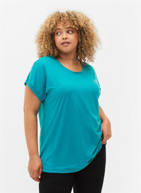 Short sleeved workout t-shirt, Deep Peacock Blue, Model