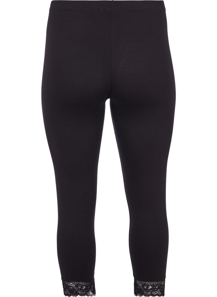 Basic 3/4 leggings with lace trim, Black, Packshot image number 1